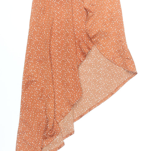 PrettyLittleThing Women’s Brown Polka Dot Wrap Midi Skirt Size 8