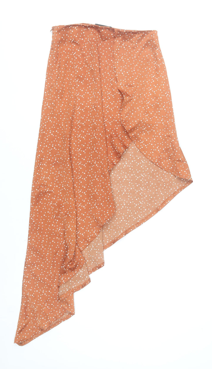 PrettyLittleThing Women’s Brown Polka Dot Wrap Midi Skirt Size 8