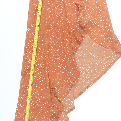 PrettyLittleThing Women’s Brown Polka Dot Wrap Midi Skirt Size 8