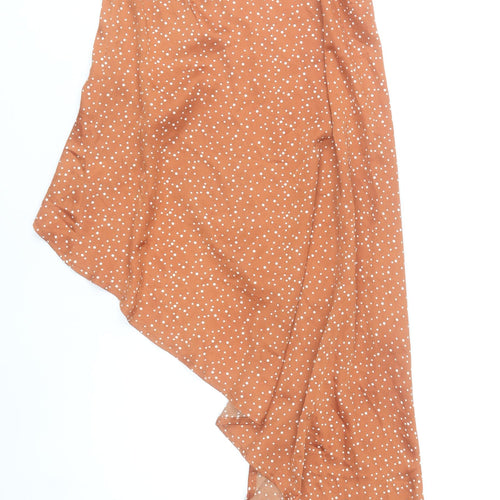 PrettyLittleThing Women’s Brown Polka Dot Wrap Midi Skirt Size 8