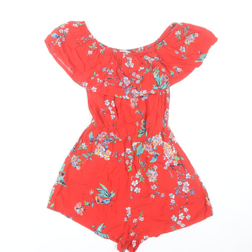 Pimkie Womens Red Floral Off Shoulder Playsuit Size S