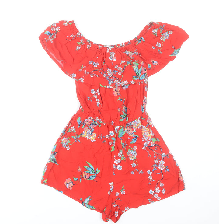 Pimkie Womens Red Floral Off Shoulder Playsuit Size S