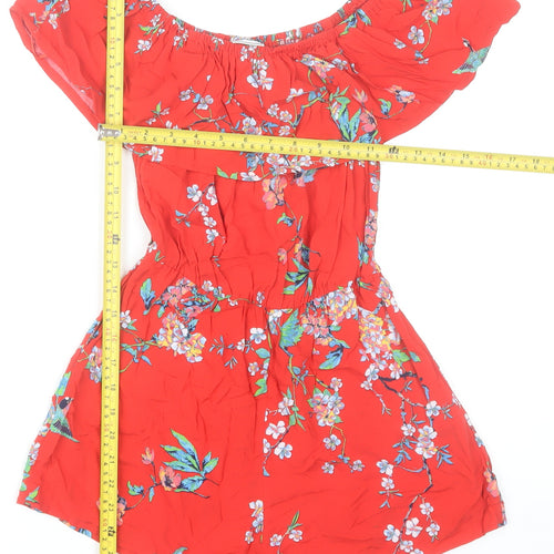 Pimkie Womens Red Floral Off Shoulder Playsuit Size S