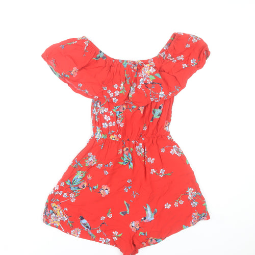 Pimkie Womens Red Floral Off Shoulder Playsuit Size S