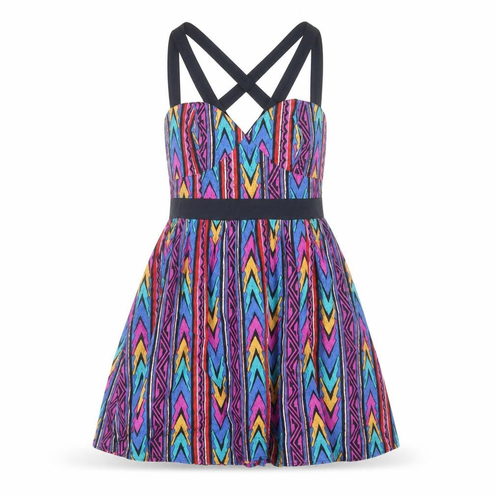 ASOS Women’s Multicoloured Skater Dress UK 12 Cotton Geometric Sleeveless
