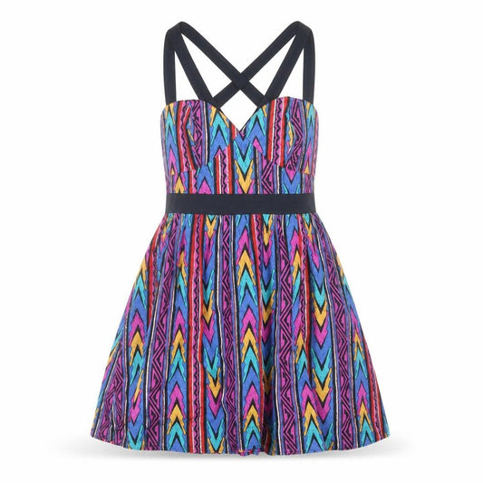 Front view of ASOS Women’s Multicoloured Skater Dress UK 12 Cotton Geometric Sleeveless