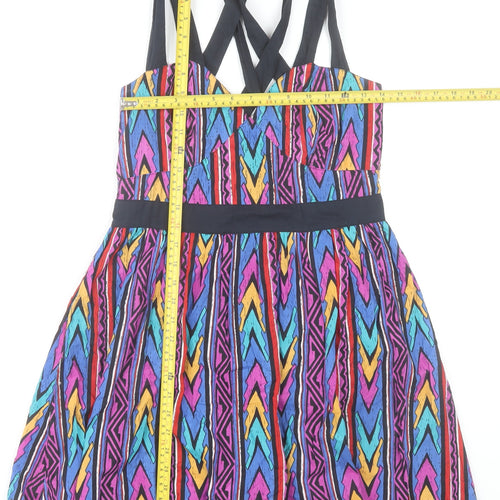 ASOS Women’s Multicoloured Skater Dress UK 12 Cotton Geometric Sleeveless