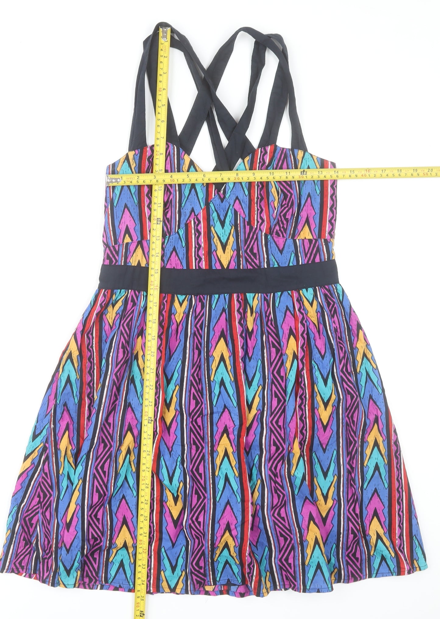 ASOS Women’s Multicoloured Skater Dress UK 12 Cotton Geometric Sleeveless