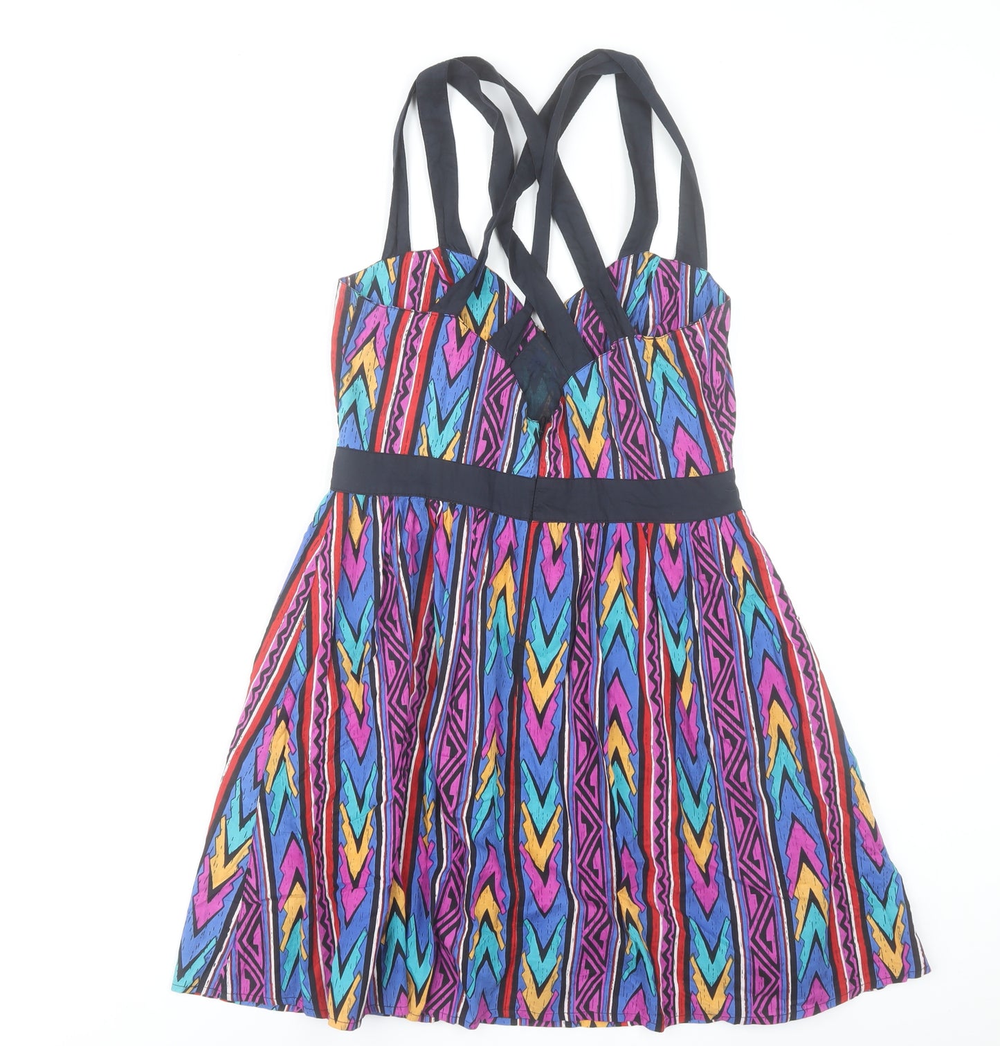 ASOS Women’s Multicoloured Skater Dress UK 12 Cotton Geometric Sleeveless