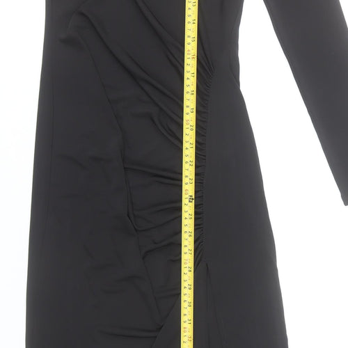 Zara Women Black Size 8 Bodycon Midi Dress Long Sleeve Ruched