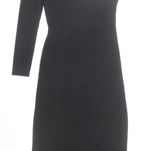 Zara Women Black Size 8 Bodycon Midi Dress Long Sleeve Ruched