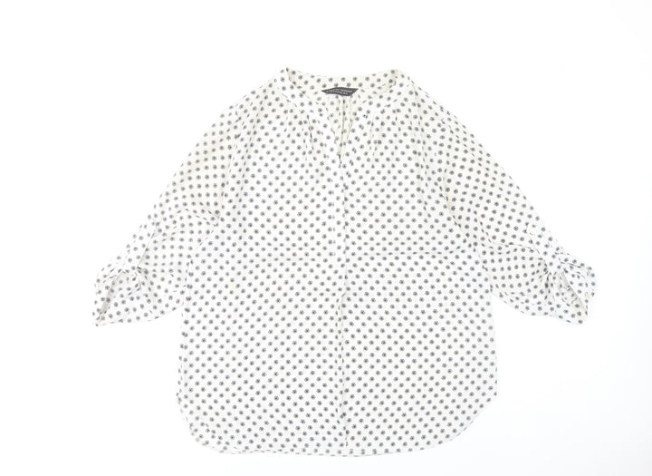 Dorothy Perkins Women’s White Floral Blouse Size 12 Tunic 3/4 Sleeve