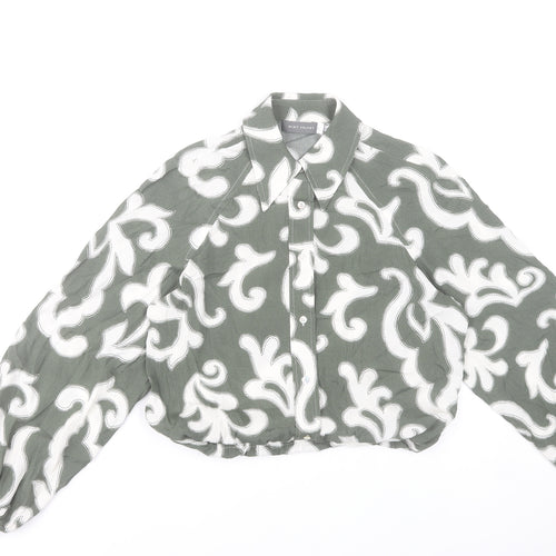 Mint Velvet Women’s Green Floral Blouse XS Long Sleeve Cropped