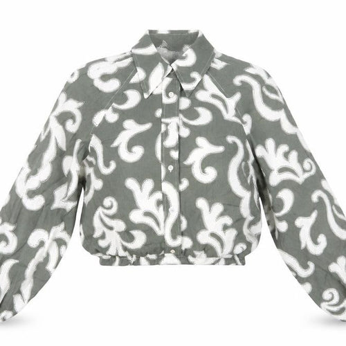 Mint Velvet Women’s Green Floral Blouse XS Long Sleeve Cropped