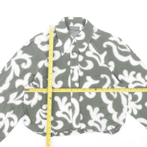 Mint Velvet Women’s Green Floral Blouse XS Long Sleeve Cropped