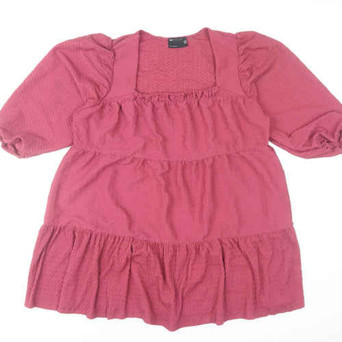 ASOS Women’s Pink Smock Shift Dress Size 16 3/4 Sleeve Square Neck