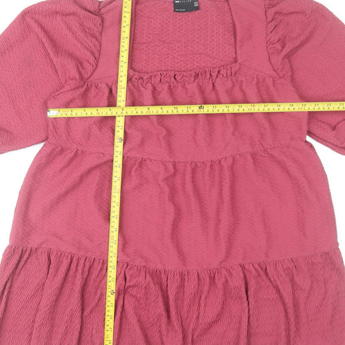 ASOS Women’s Pink Smock Shift Dress Size 16 3/4 Sleeve Square Neck