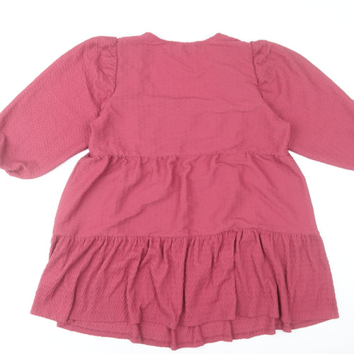 ASOS Women’s Pink Smock Shift Dress Size 16 3/4 Sleeve Square Neck