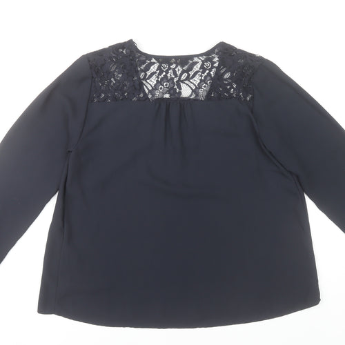 Zara Women Black Lace V-Neck Long Sleeve Tunic Blouse Size 12