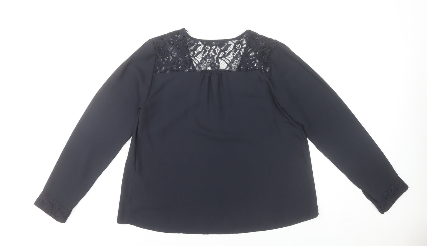 Zara Women Black Lace V-Neck Long Sleeve Tunic Blouse Size 12