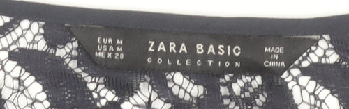 Zara Women Black Lace V-Neck Long Sleeve Tunic Blouse Size 12