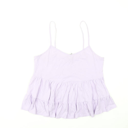 New Look Women Purple Cotton Ruffle Camisole Tank Top UK 14