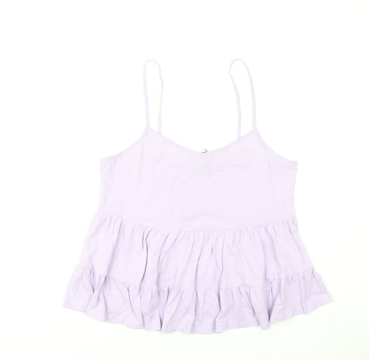 New Look Women Purple Cotton Ruffle Camisole Tank Top UK 14