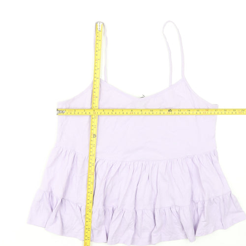New Look Women Purple Cotton Ruffle Camisole Tank Top UK 14