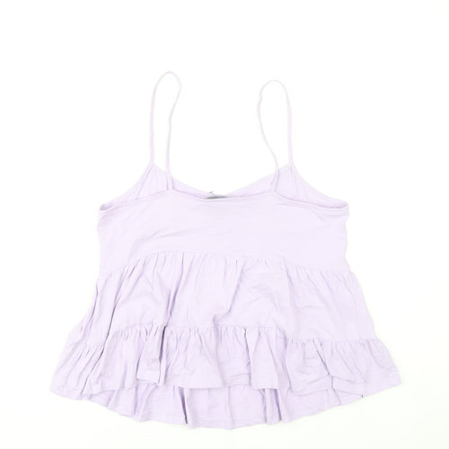New Look Women Purple Cotton Ruffle Camisole Tank Top UK 14
