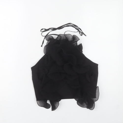 H&M Women Black Halter Ruffle Camisole Tank Top Size S