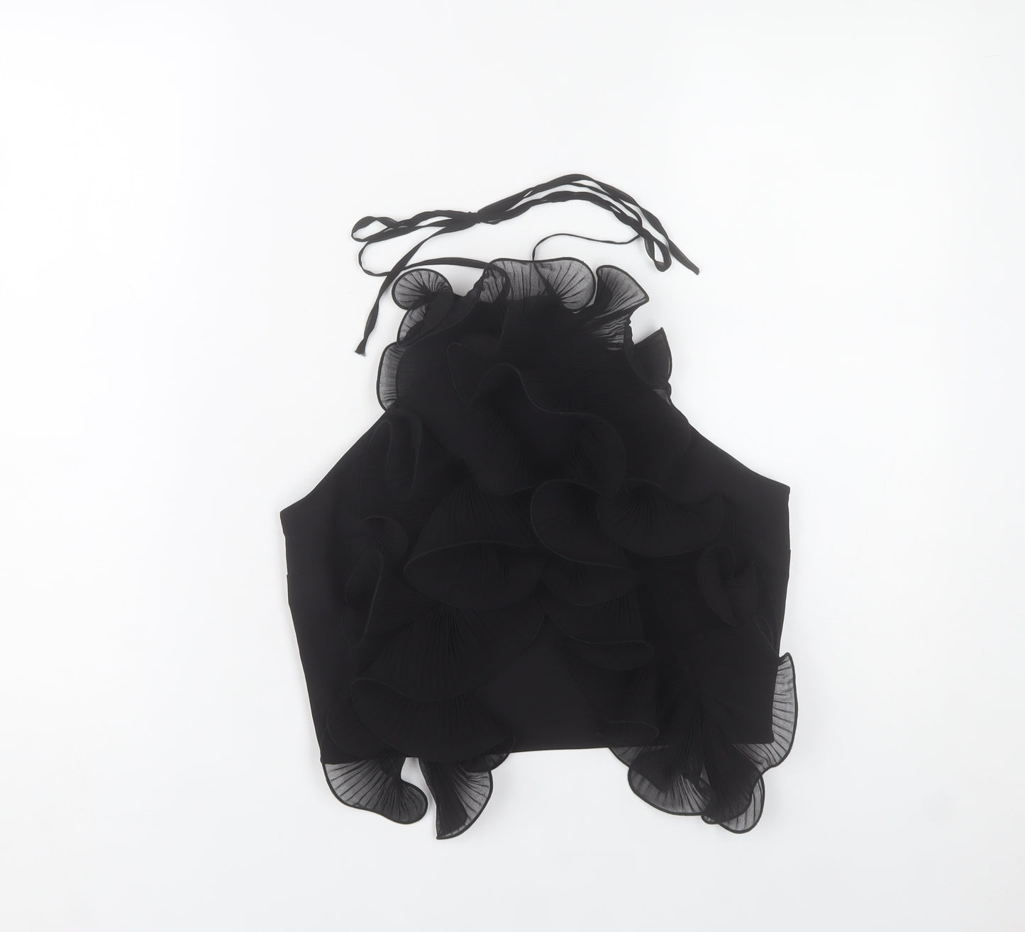 H&M Women Black Halter Ruffle Camisole Tank Top Size S