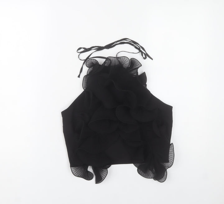 H&M Women Black Halter Ruffle Camisole Tank Top Size S