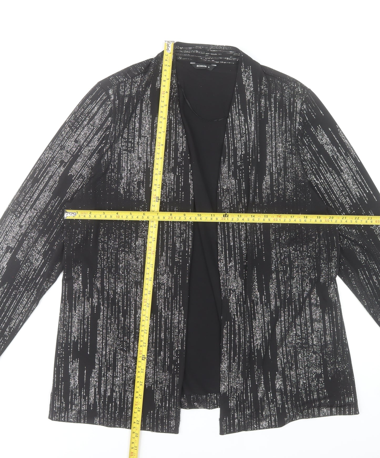 Roman Womens Black Glitter Long Sleeve Open Tunic Blouse Size 16