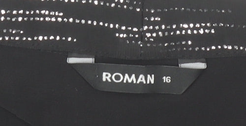 Roman Womens Black Glitter Long Sleeve Open Tunic Blouse Size 16