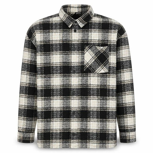 boohooMAN Men’s Black Grey White Plaid Flannel Button-Up Shirt L
