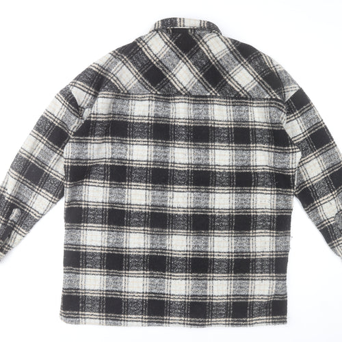 boohooMAN Men’s Black Grey White Plaid Flannel Button-Up Shirt L