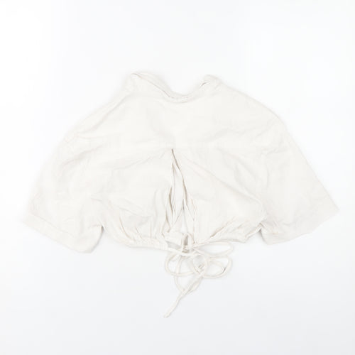Bershka Womens Ivory Cropped Collared Blouse Size 8