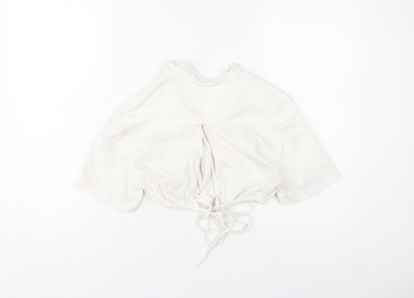 Bershka Womens Ivory Cropped Collared Blouse Size 8