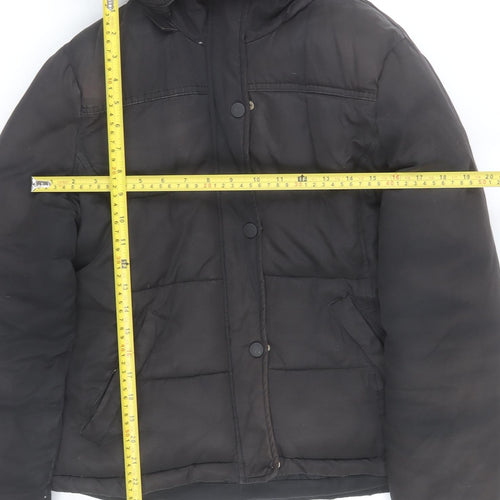 Topshop Women Black Size 12 Puffer Jacket Hooded Faux Fur Trim