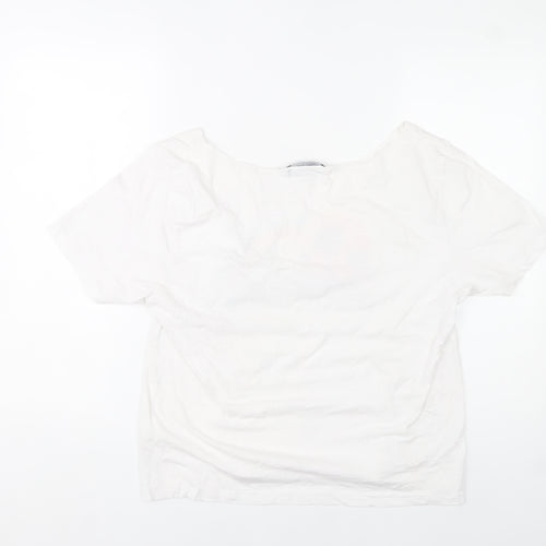 Kendall + Kylie Womens White Graphic T-Shirt Size 14 Short Sleeve Cotton