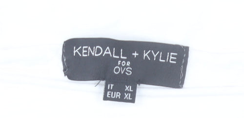 Kendall + Kylie Womens White Graphic T-Shirt Size 14 Short Sleeve Cotton