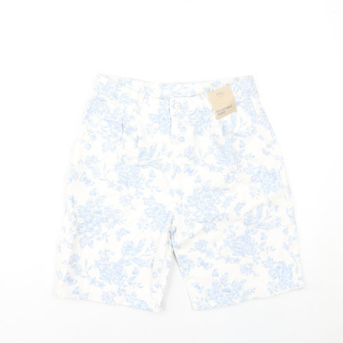 Marks and Spencer Girls Ivory Floral Bermuda Shorts 12-13Y Cotton Adjustable Waist