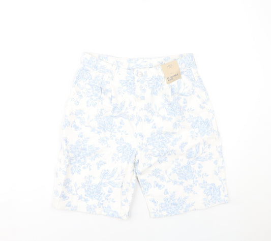 Marks and Spencer Girls Ivory Floral Bermuda Shorts 12-13Y Cotton Adjustable Waist