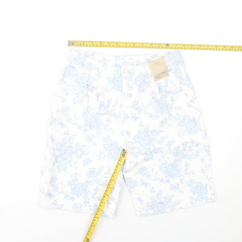 Marks and Spencer Girls Ivory Floral Bermuda Shorts 12-13Y Cotton Adjustable Waist