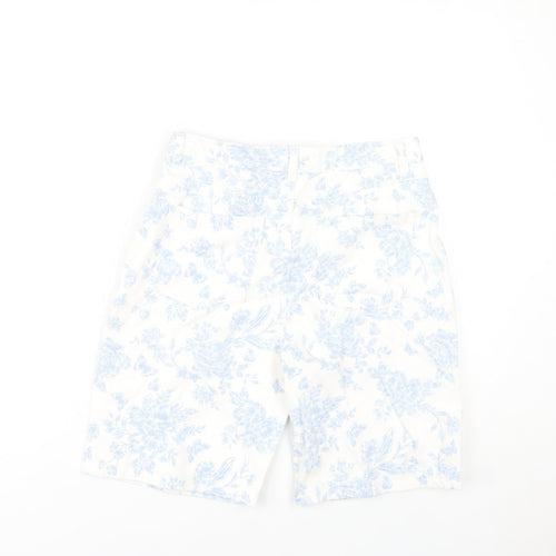 Marks and Spencer Girls Ivory Floral Bermuda Shorts 12-13Y Cotton Adjustable Waist