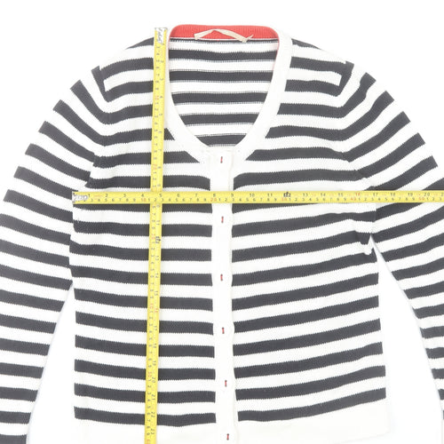 Gardeur Womens Black White Striped V-Neck Cardigan Size 10