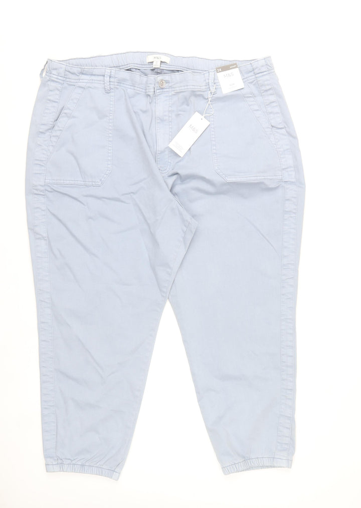 Marks and Spencer Womens Blue Chino Trousers Size 24 Elastic Waist