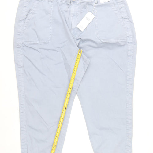 Marks and Spencer Womens Blue Chino Trousers Size 24 Elastic Waist