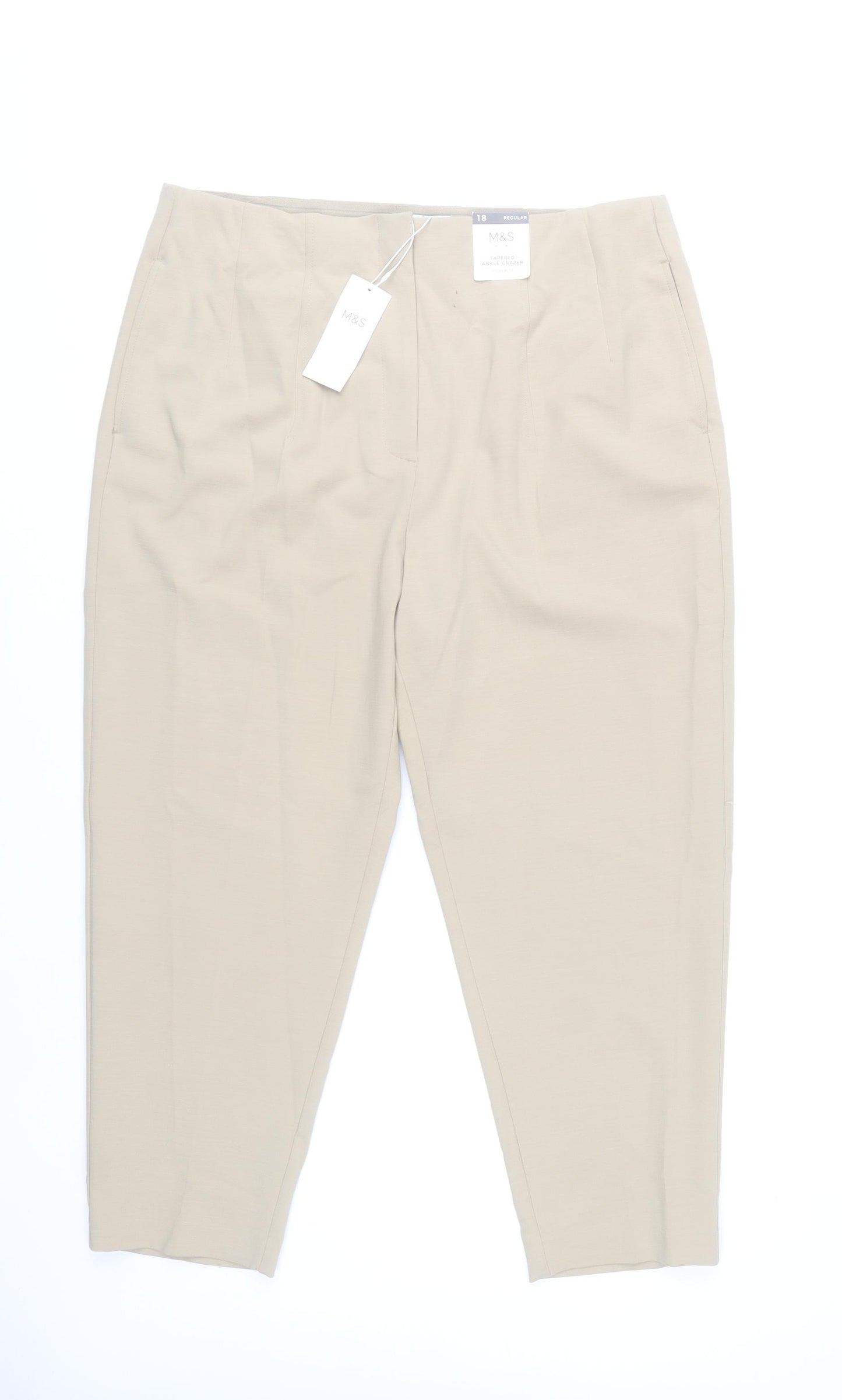 Marks and Spencer Womens Beige Size 18 Tapered Stretch Trousers