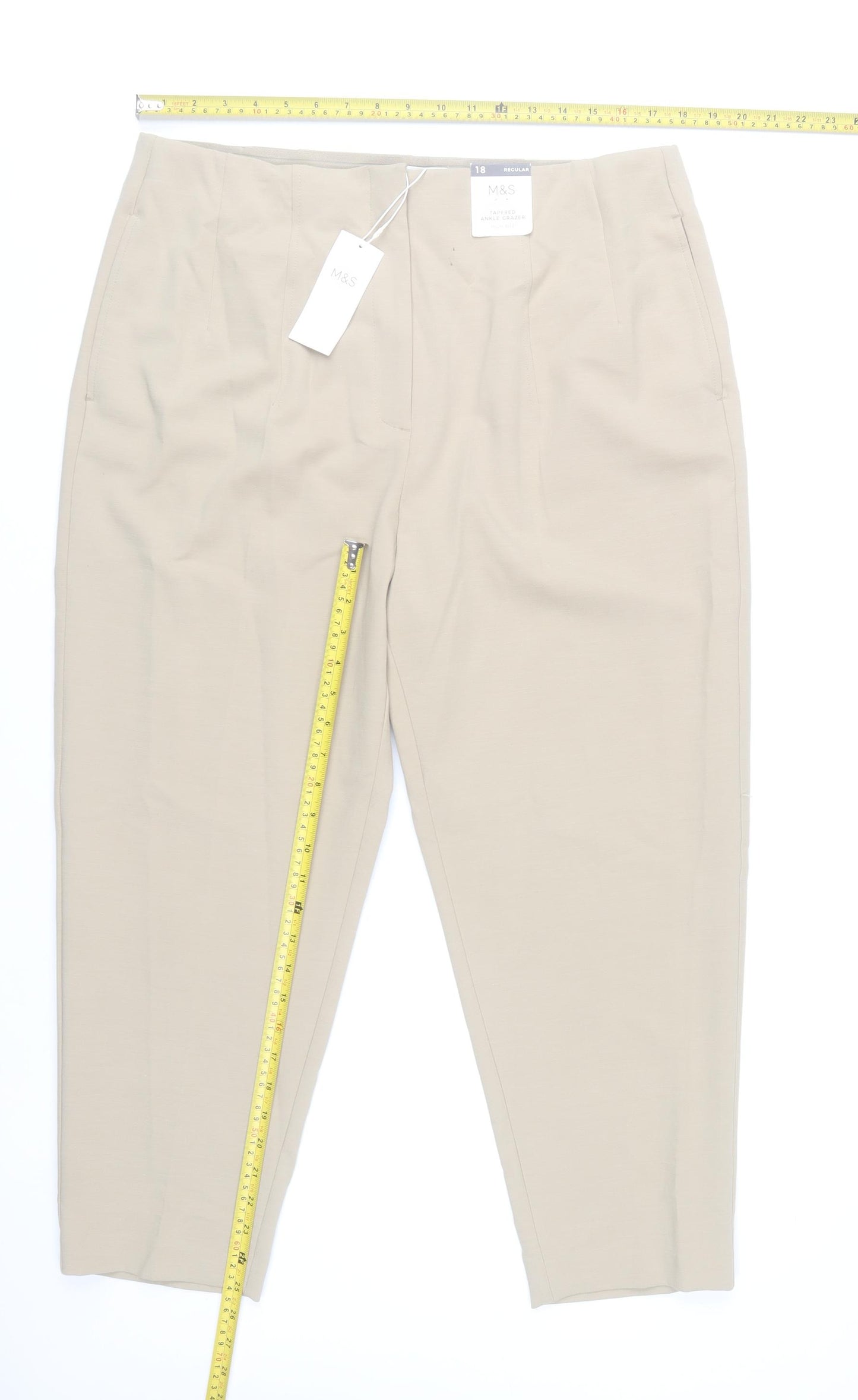 Marks and Spencer Womens Beige Size 18 Tapered Stretch Trousers
